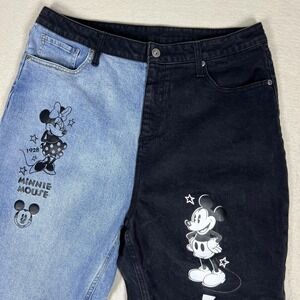 Disney Mickey Minnie Jeans Womens 15 Blue Black Two Tone Graphic Denim Cartoon‎